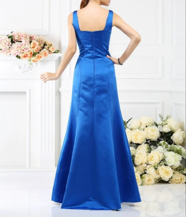 Numbersea Sheath Column Straps Sleeveless Long Satin Bridesmaid Dresses
