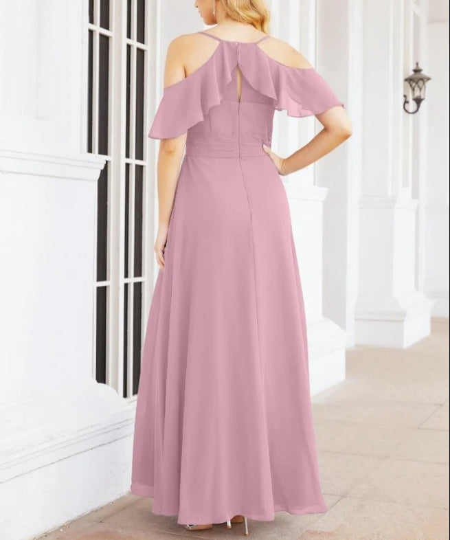 Cold Shoulder Long Bridesmaid Dresses Side Slit Formal Prom Gowns Party