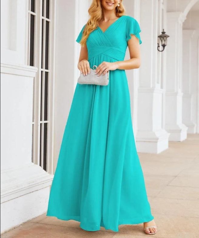 Formal Prom Gowns for Mother of The Bride Cap Sleeves Bridesmaid Dress
