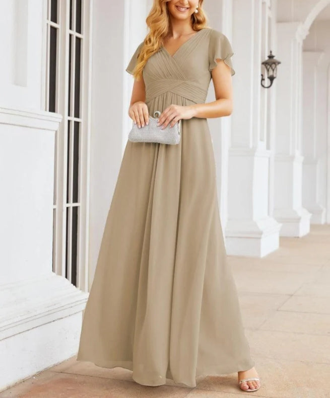 Formal Prom Gowns for Mother of The Bride Cap Sleeves Bridesmaid Dress