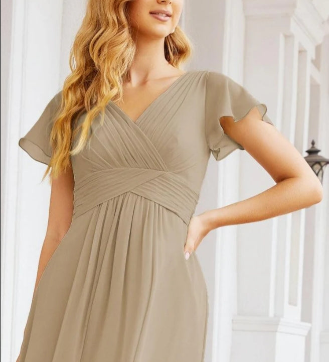 Formal Prom Gowns for Mother of The Bride Cap Sleeves Bridesmaid Dress