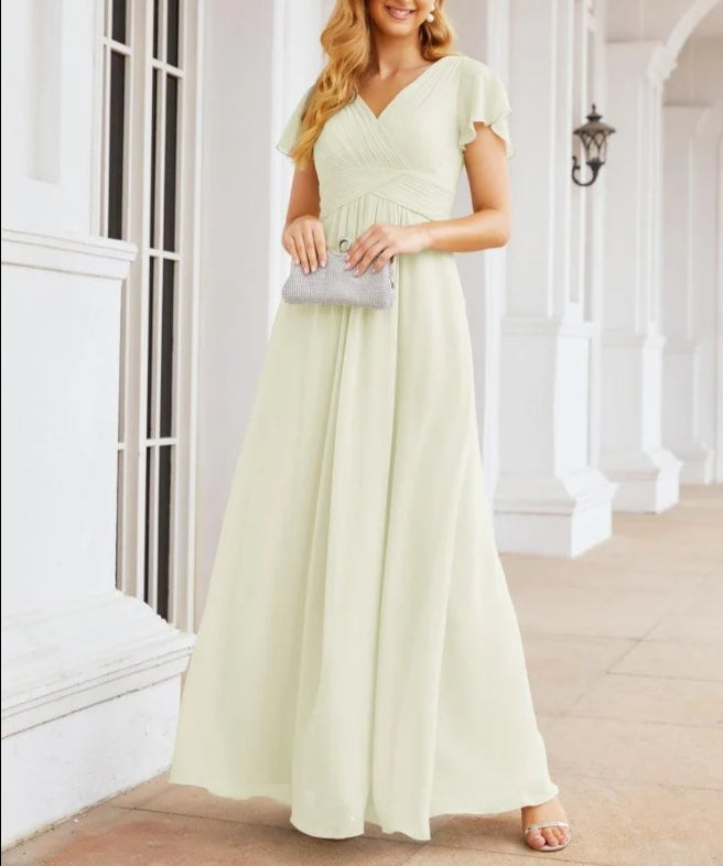 Formal Prom Gowns for Mother of The Bride Cap Sleeves Bridesmaid Dress