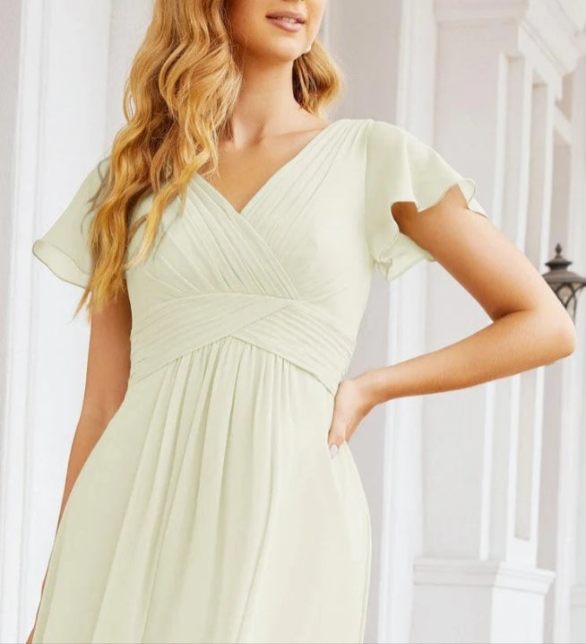 Formal Prom Gowns for Mother of The Bride Cap Sleeves Bridesmaid Dress