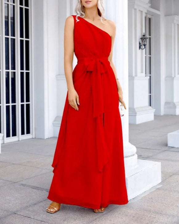 Ladies Chiffon One Shoulder Bridesmaid Evening Dress Wedding Party Evening Dress