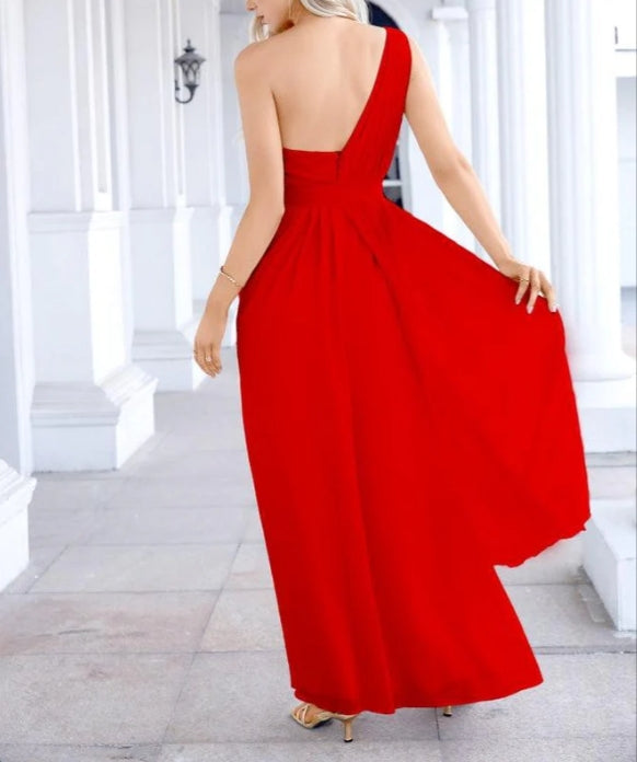 Ladies Chiffon One Shoulder Bridesmaid Evening Dress Wedding Party Evening Dress