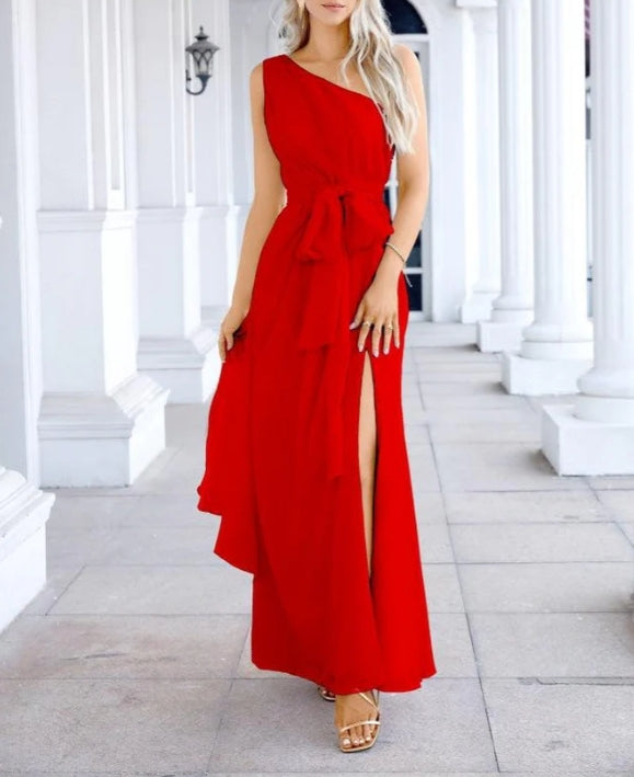 Ladies Chiffon One Shoulder Bridesmaid Evening Dress Wedding Party Evening Dress