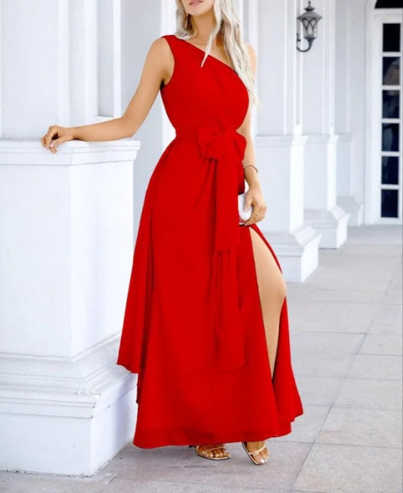 Ladies Chiffon One Shoulder Bridesmaid Evening Dress Wedding Party Evening Dress