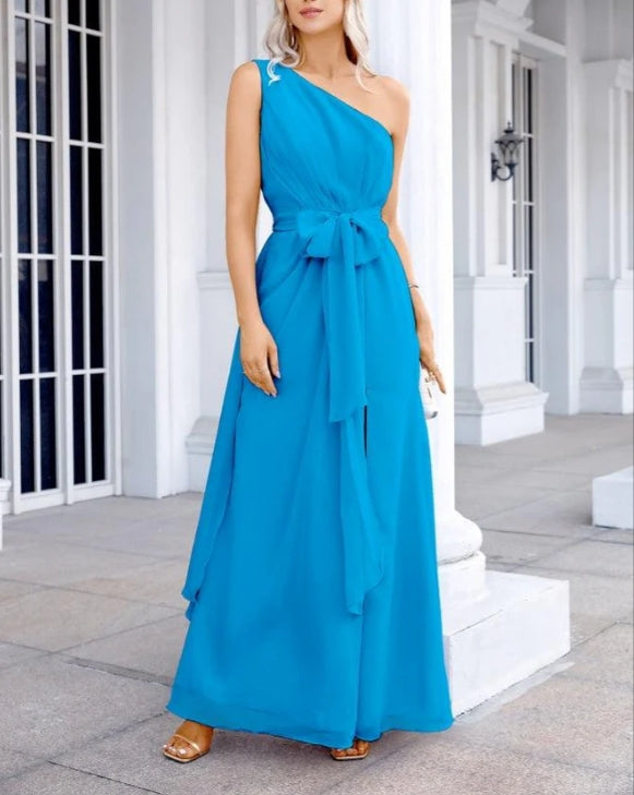 Ladies Chiffon One Shoulder Bridesmaid Evening Dress Wedding Party Evening Dress