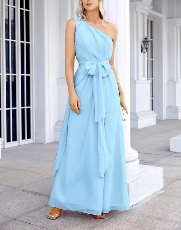 Ladies Chiffon One Shoulder Bridesmaid Evening Dress Wedding Party Evening Dress