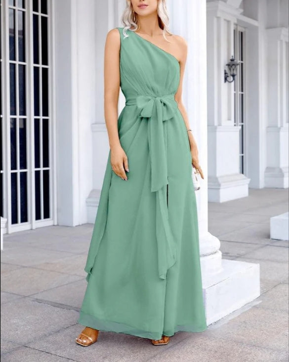 Ladies Chiffon One Shoulder Bridesmaid Evening Dress Wedding Party Evening Dress