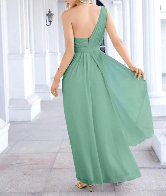 Ladies Chiffon One Shoulder Bridesmaid Evening Dress Wedding Party Evening Dress