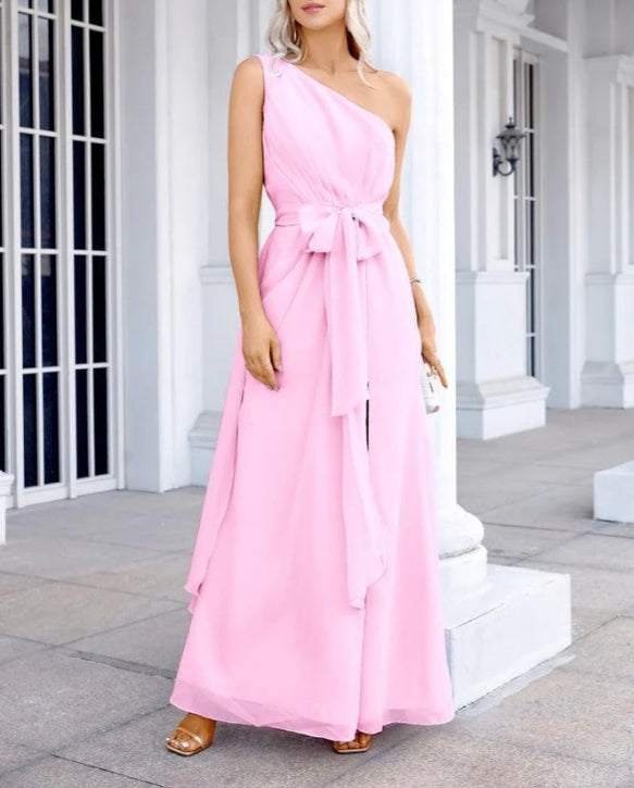 Ladies Chiffon One Shoulder Bridesmaid Evening Dress Wedding Party Evening Dress
