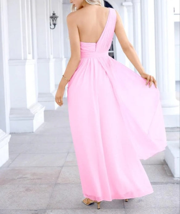 Ladies Chiffon One Shoulder Bridesmaid Evening Dress Wedding Party Evening Dress