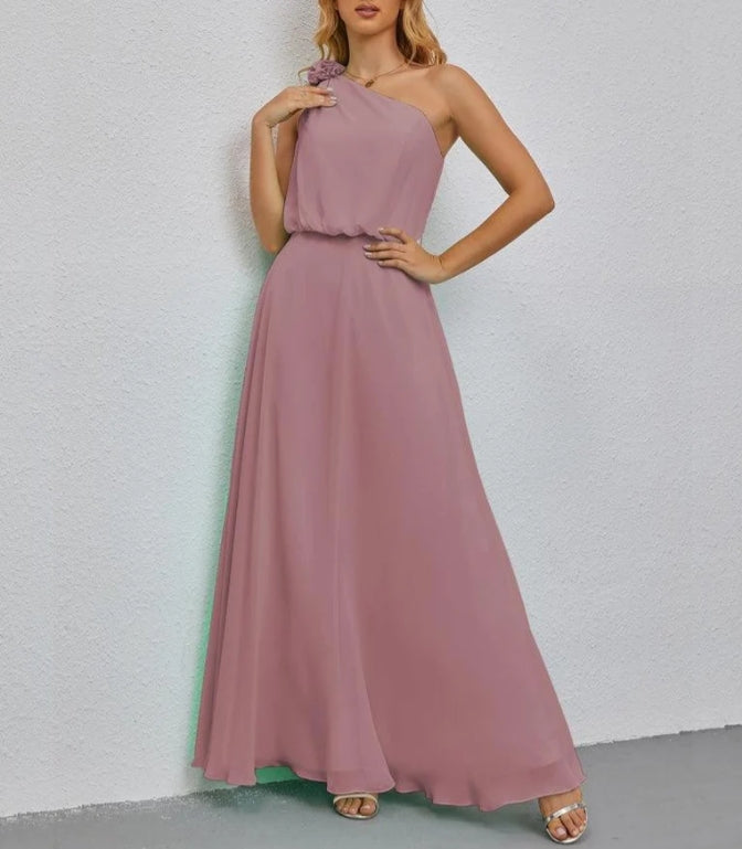 One Shoulder Sleeveless Long Bridesmaid Dresses A-line Formal Evening Gown Side Split