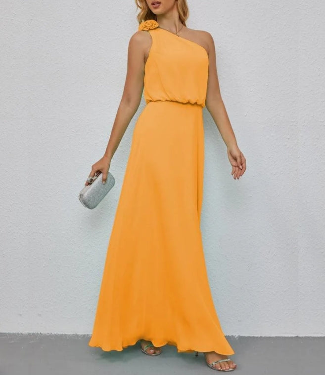 One Shoulder Sleeveless Long Bridesmaid Dresses A-line Formal Evening Gown Side Split