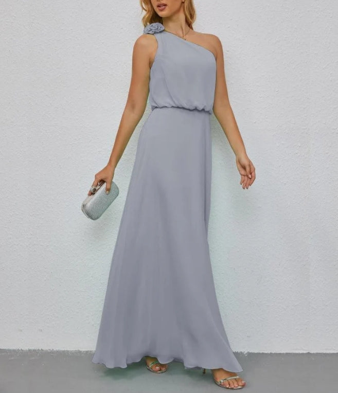 One Shoulder Sleeveless Long Bridesmaid Dresses A-line Formal Evening Gown Side Split