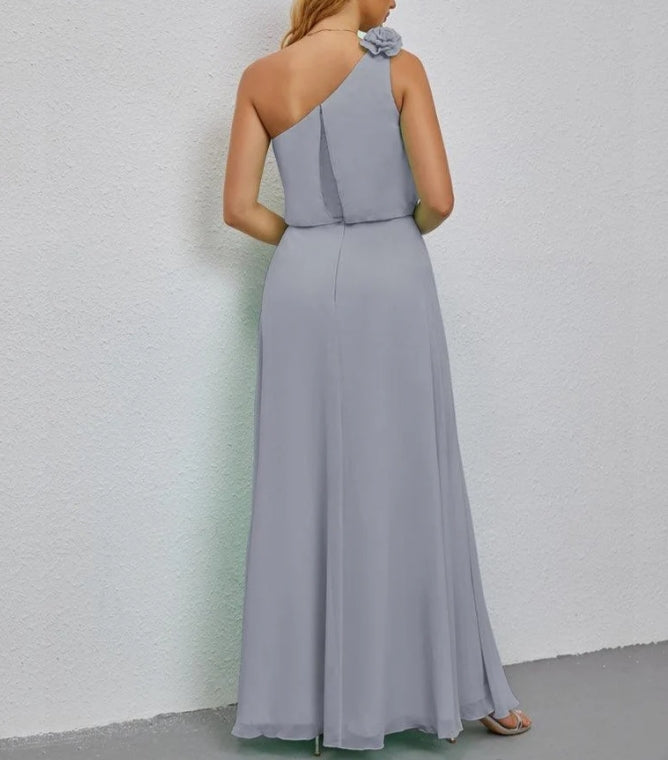 One Shoulder Sleeveless Long Bridesmaid Dresses A-line Formal Evening Gown Side Split