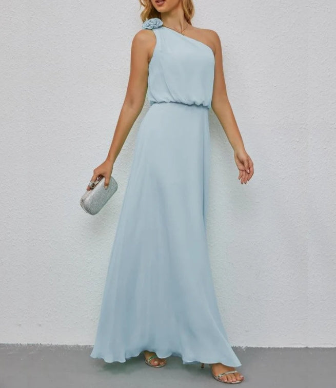 One Shoulder Sleeveless Long Bridesmaid Dresses A-line Formal Evening Gown Side Split