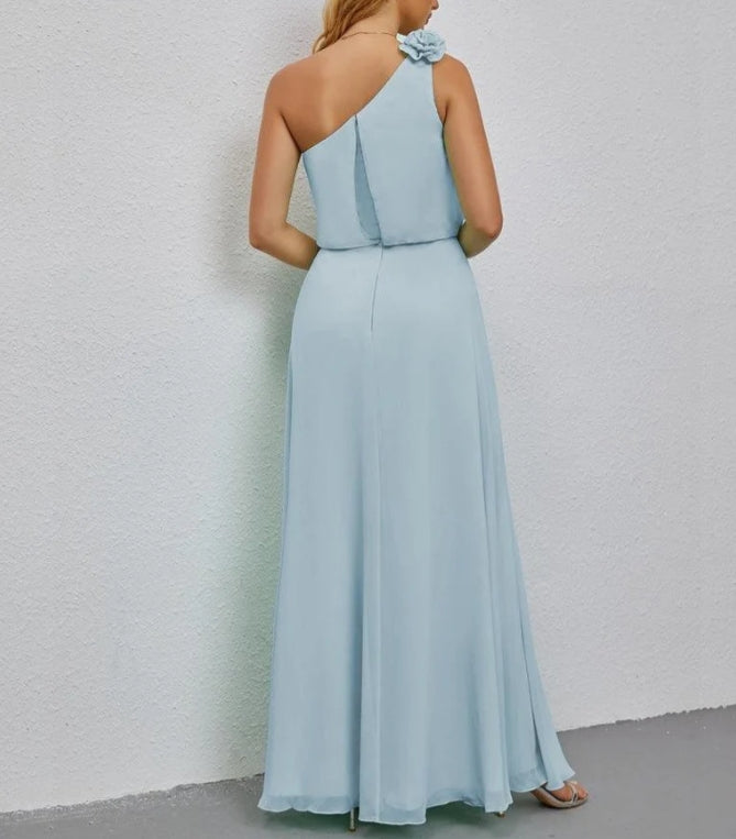 One Shoulder Sleeveless Long Bridesmaid Dresses A-line Formal Evening Gown Side Split