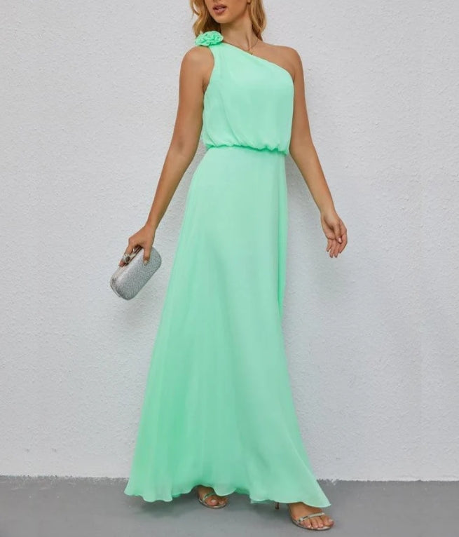 One Shoulder Sleeveless Long Bridesmaid Dresses A-line Formal Evening Gown Side Split
