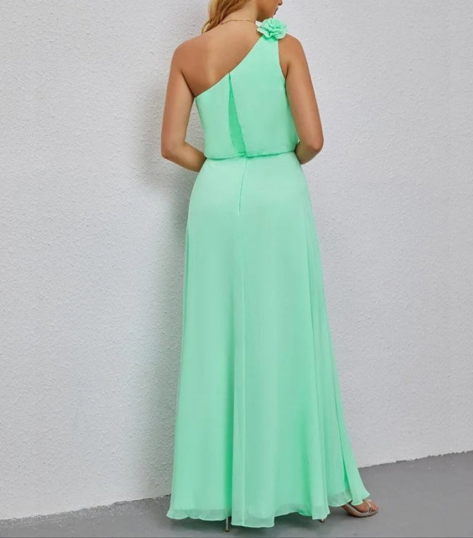 One Shoulder Sleeveless Long Bridesmaid Dresses A-line Formal Evening Gown Side Split