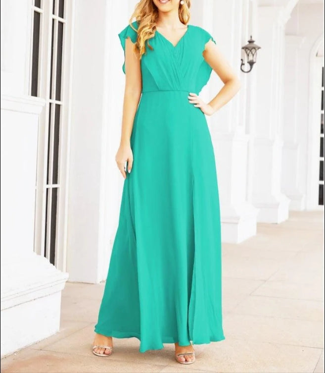 Women's Bridesmaid Dresses Chiffon Cape Formal Evening Party Prom Dress Open Back Gowns for Wedding Guests