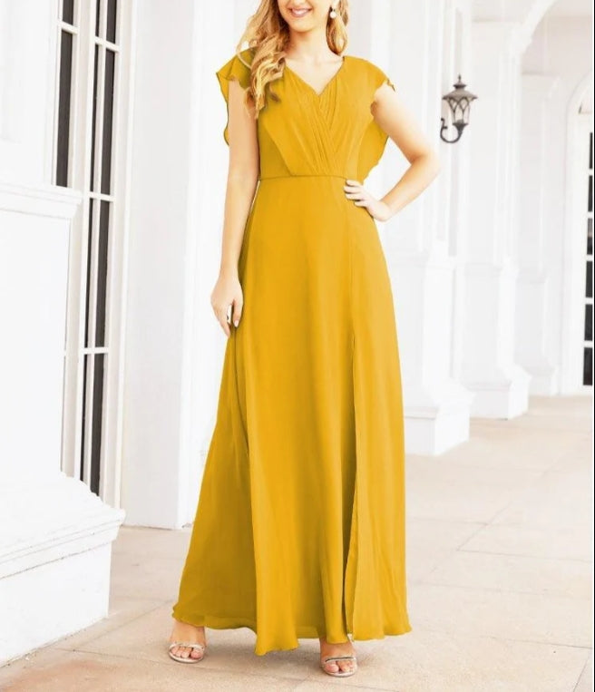 Women's Bridesmaid Dresses Chiffon Cape Formal Evening Party Prom Dress Open Back Gowns for Wedding Guests