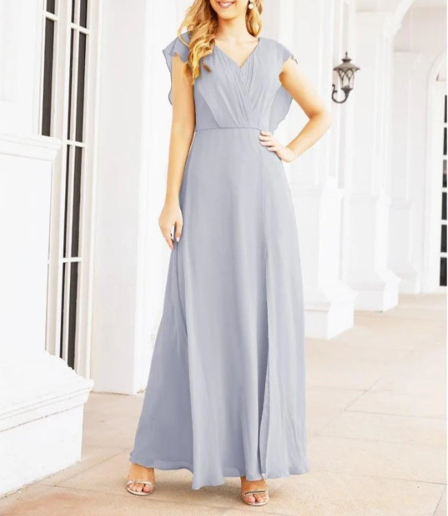 Women's Bridesmaid Dresses Chiffon Cape Formal Evening Party Prom Dress Open Back Gowns for Wedding Guests