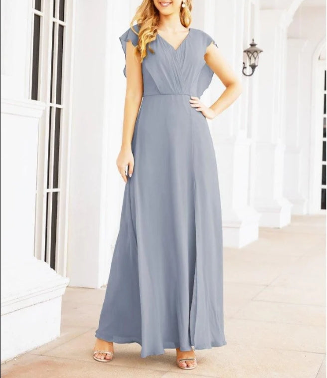 Women's Bridesmaid Dresses Chiffon Cape Formal Evening Party Prom Dress Open Back Gowns for Wedding Guests