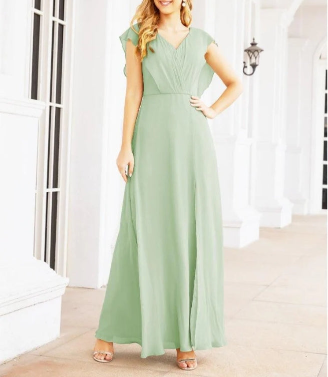 Women's Bridesmaid Dresses Chiffon Cape Formal Evening Party Prom Dress Open Back Gowns for Wedding Guests