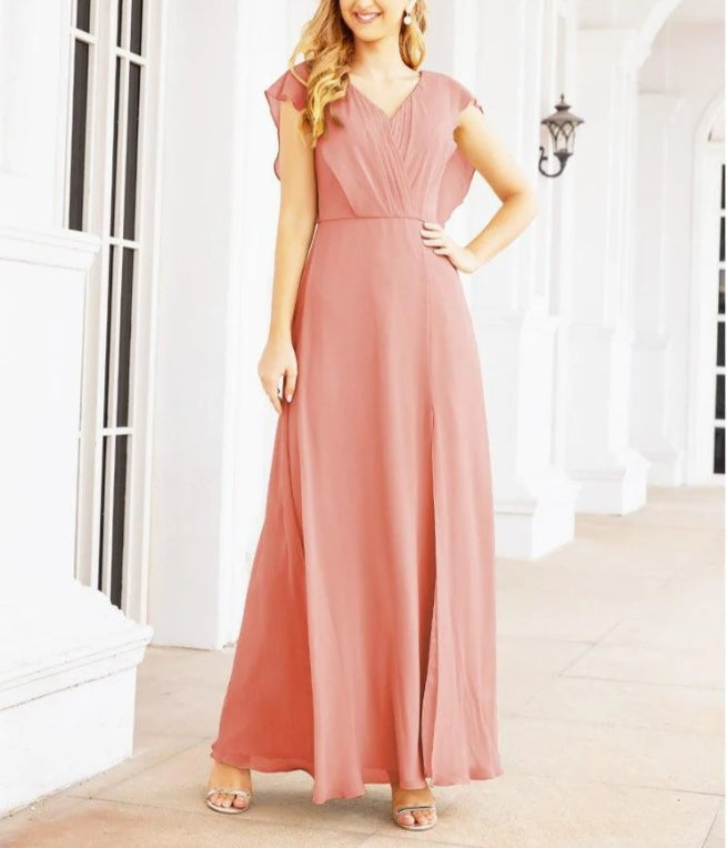 Women's Bridesmaid Dresses Chiffon Cape Formal Evening Party Prom Dress Open Back Gowns for Wedding Guests