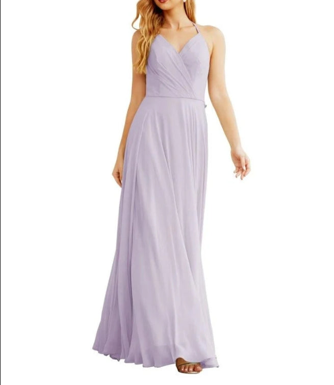 Women's Halter Chiffon Bridesmaid Dresses Wedding Apparel Long Sleeveless Formal Prom Dress with