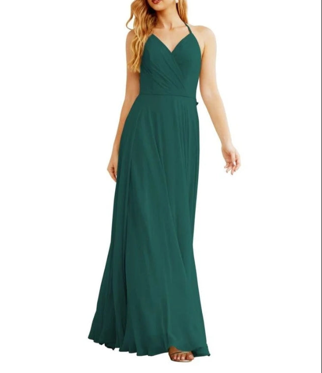 Women's Halter Chiffon Bridesmaid Dresses Wedding Apparel Long Sleeveless Formal Prom Dress with