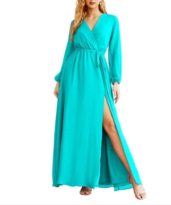 Women's Chiffon Bridesmaid Dress A line Long Sleeves Formal Evening Prom Gown for Wedding Guest