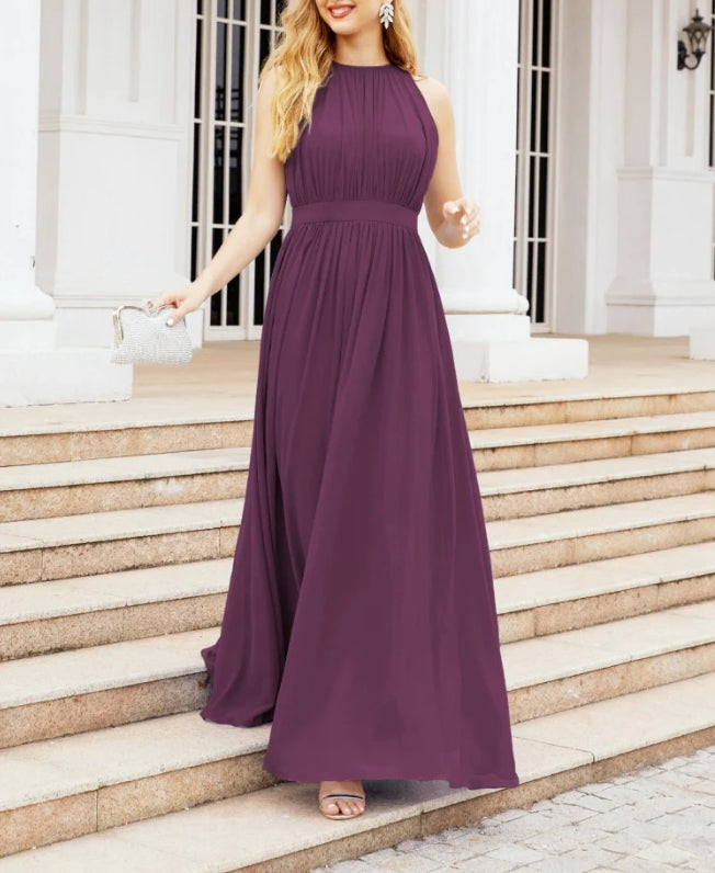 Numbersea Halter Bridesmaid Dress Empire Waist Formal Evening Prom Gown for Mother of The Bride