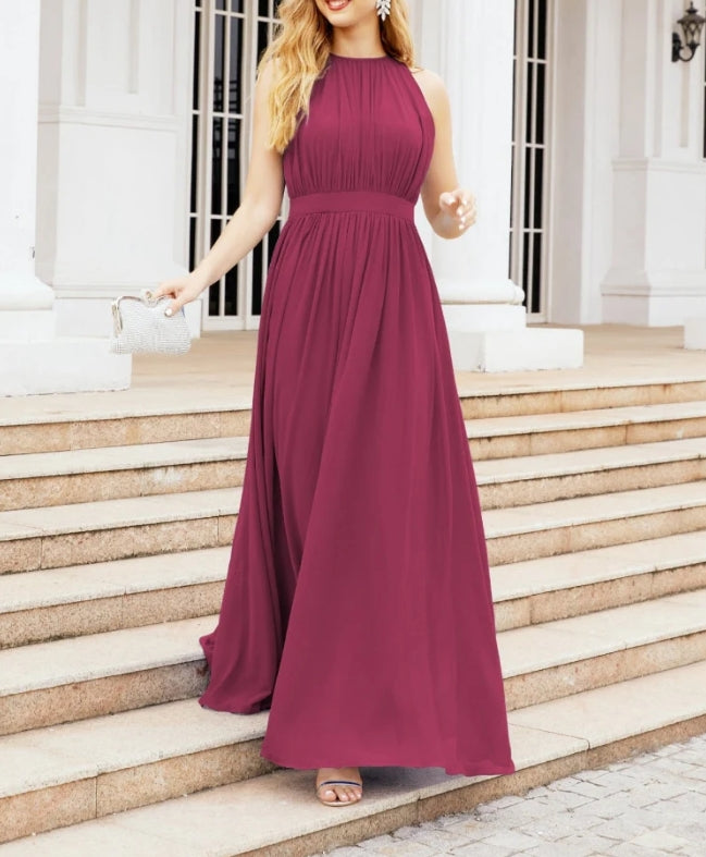 Numbersea Halter Bridesmaid Dress Empire Waist Formal Evening Prom Gown for Mother of The Bride