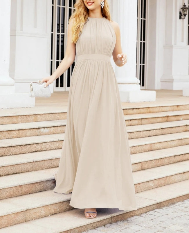Numbersea Halter Bridesmaid Dress Empire Waist Formal Evening Prom Gown for Mother of The Bride