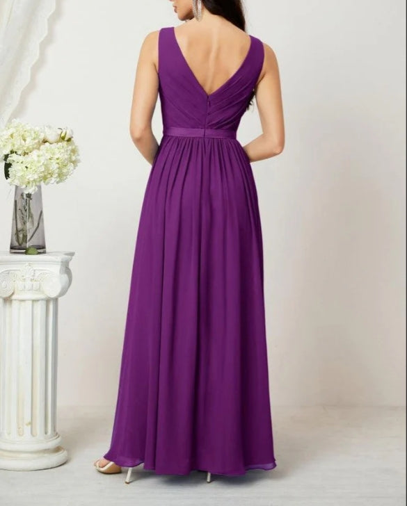 Women's Chiffon Long Bridesmaid Dresses A line Sleeveless Formal Prom Gown for Evening Party