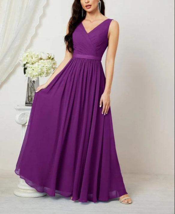 Women's Chiffon Long Bridesmaid Dresses A line Sleeveless Formal Prom Gown for Evening Party