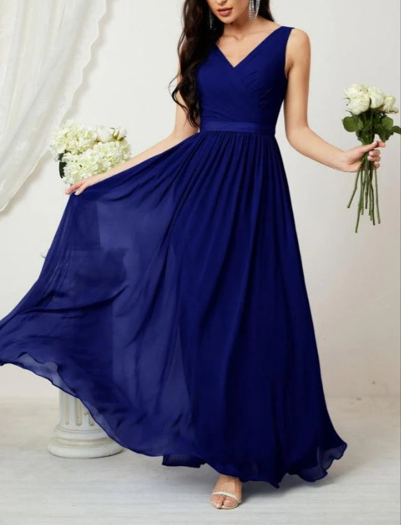 Women's Chiffon Long Bridesmaid Dresses A line Sleeveless Formal Prom Gown for Evening Party