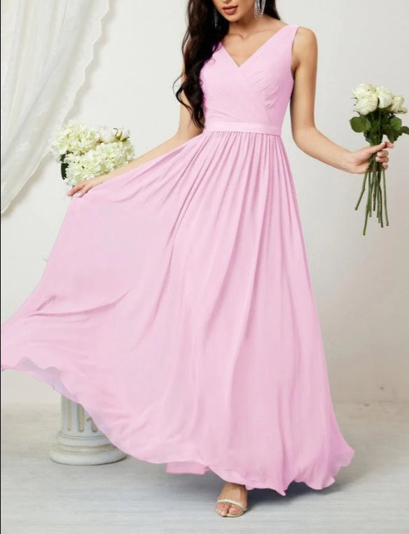 Women's Chiffon Long Bridesmaid Dresses A line Sleeveless Formal Prom Gown for Evening Party