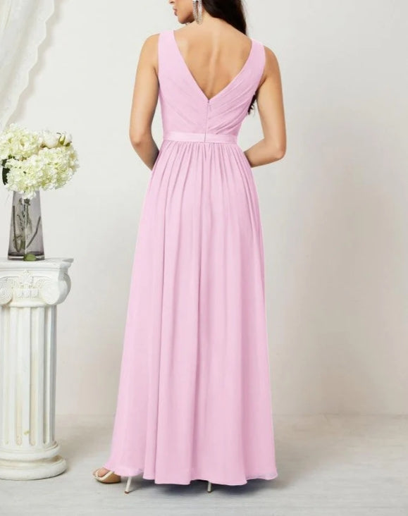 Women's Chiffon Long Bridesmaid Dresses A line Sleeveless Formal Prom Gown for Evening Party