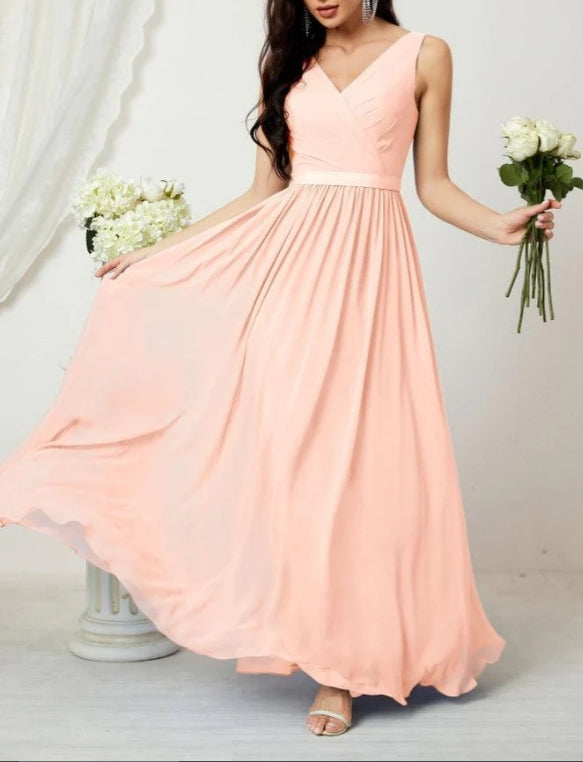 Women's Chiffon Long Bridesmaid Dresses A line Sleeveless Formal Prom Gown for Evening Party