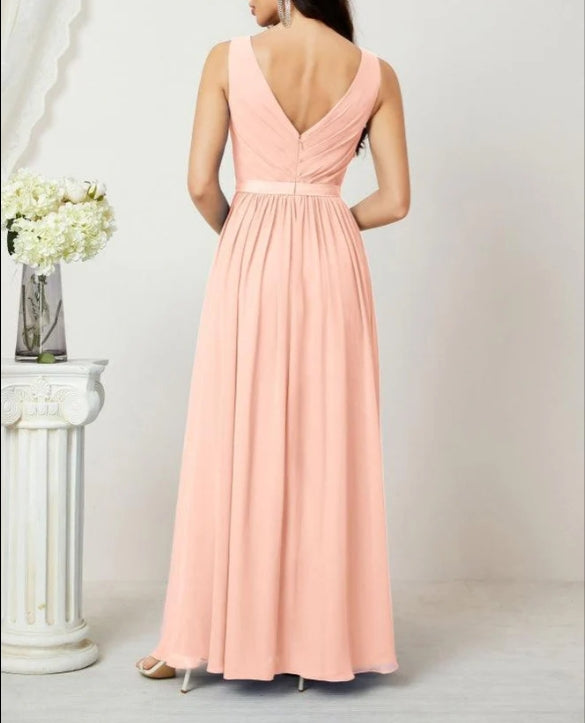 Women's Chiffon Long Bridesmaid Dresses A line Sleeveless Formal Prom Gown for Evening Party