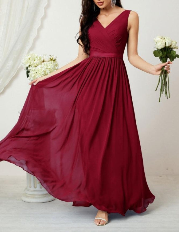 Women's Chiffon Long Bridesmaid Dresses A line Sleeveless Formal Prom Gown for Evening Party