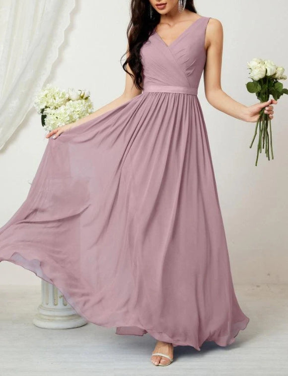 Women's Chiffon Long Bridesmaid Dresses A line Sleeveless Formal Prom Gown for Evening Party
