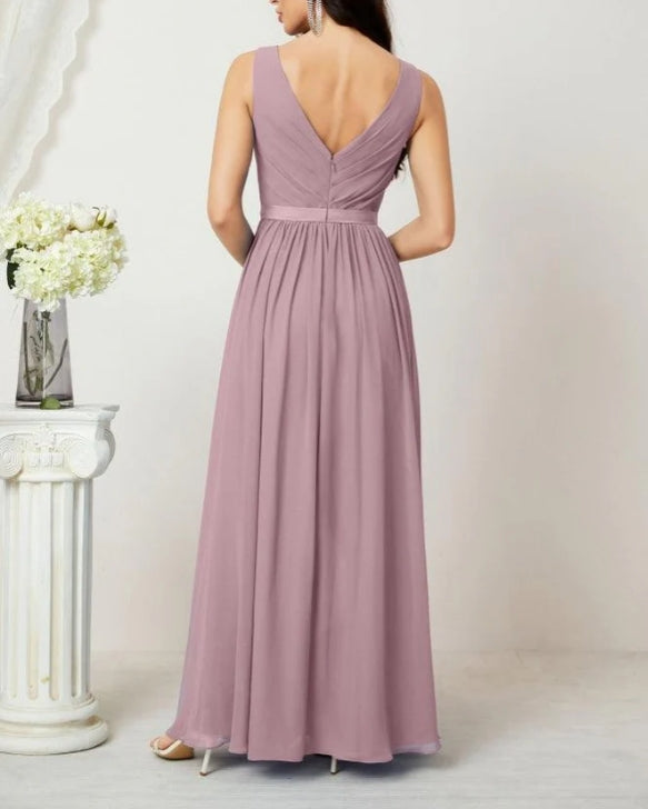 Women's Chiffon Long Bridesmaid Dresses A line Sleeveless Formal Prom Gown for Evening Party