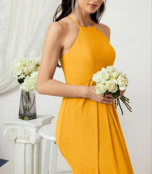 Numbersea Chiffon Halter Bridesmaid Dresses Long A-Line Formal Evening Dress