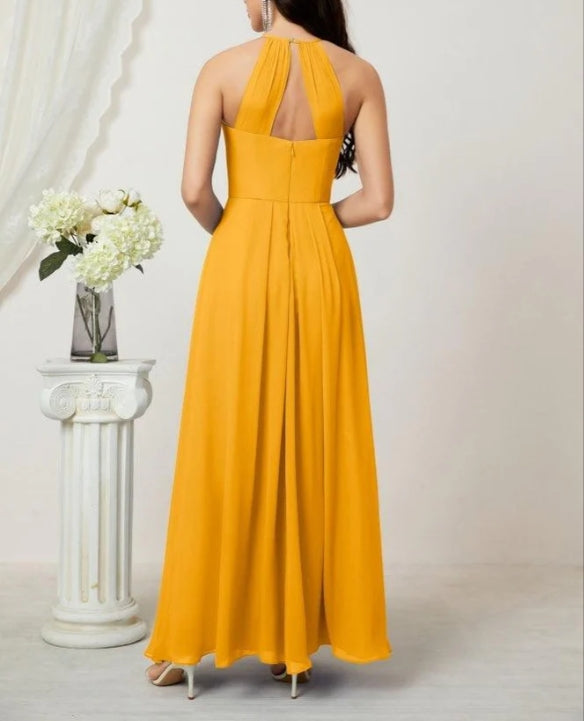 Numbersea Chiffon Halter Bridesmaid Dresses Long A-Line Formal Evening Dress