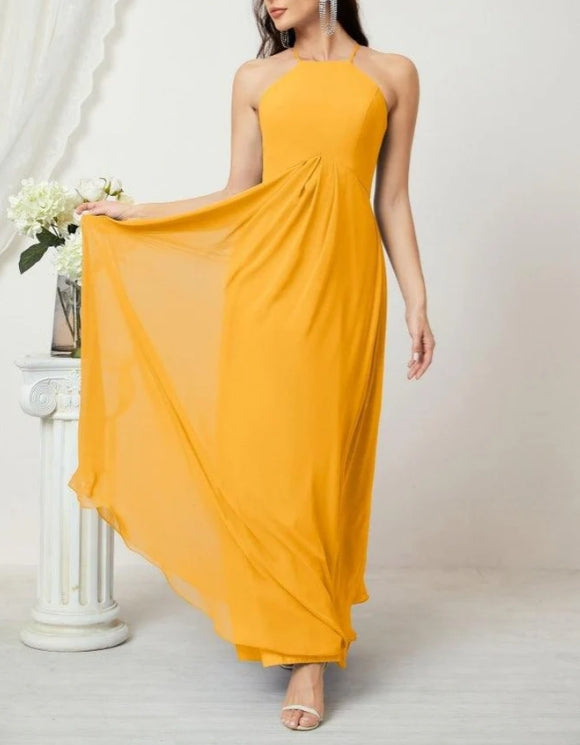Numbersea Chiffon Halter Bridesmaid Dresses Long A-Line Formal Evening Dress